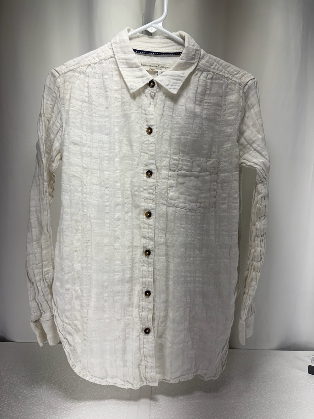 Pilcro and the Letterpress Cream Button-Front Textured Tunic 4577